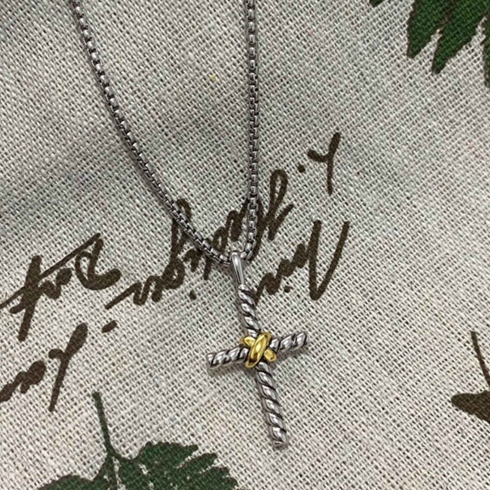 David Yurman Silver and Gold Cross Necklace - Picture 4 of 5